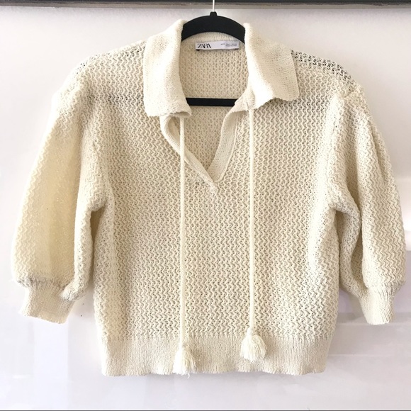 Zara Sweaters - ZARA Cream Crocheted Texture Knit Sweater | S